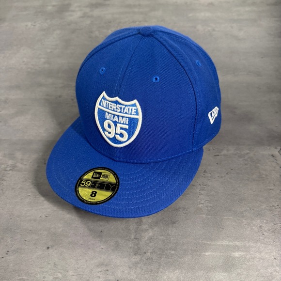 New Era Other - Vintage New Era I-95 Fitted Hat 8 Blue Interstate Miami 95 305 Wool USA Made Cap